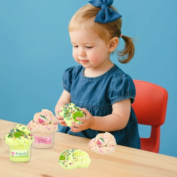 Vacemry under $5 2Pcs Furry Slime Toy, 70ml Soft Stretchy Butter Slime with Colorful Tools, Therapeutic Sensory Activity for Relaxation and Creative Sculpting