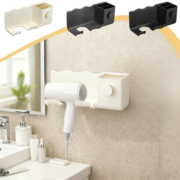 Vacemry 3Pcs Wall Mount Hair Dryer Holder, Hair Tool Organizer Bathroom Organizer for Hair Tools, No Drill Wall Mount Storage for Dryer Straightener Brushes, Adhesive or Screw Installation