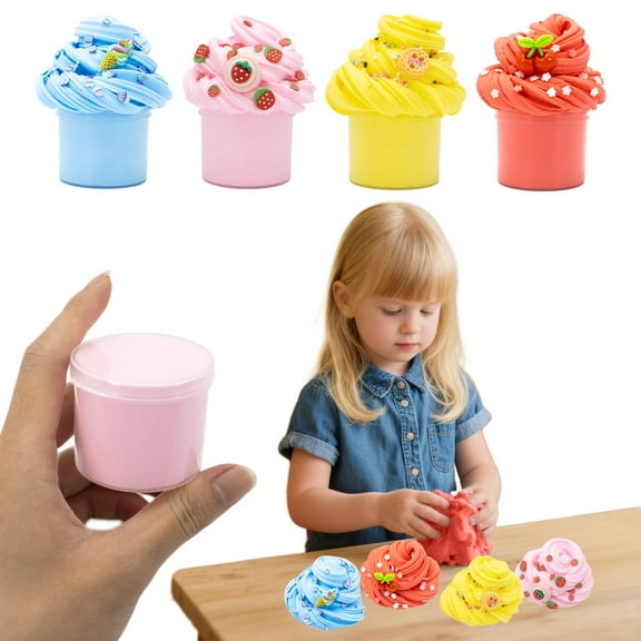 Vacemry under $5 4Pcs Butter Slime Clay, 70ml Furry Cloud Slime with Mix-Ins, Stretchy Non-Hardening Modeling Compound for DIY Crafts and Sensory Play