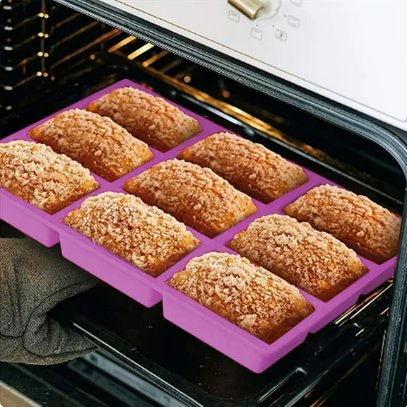 Vacemry Under $5 9-Cavity Silicone Cake Mold, Rectangular Baking Pan for Oven, Microwave Safe, Non-Stick Kitchen Tool, Easy Clean, Homemade Dessert Maker, Reusable Bakeware