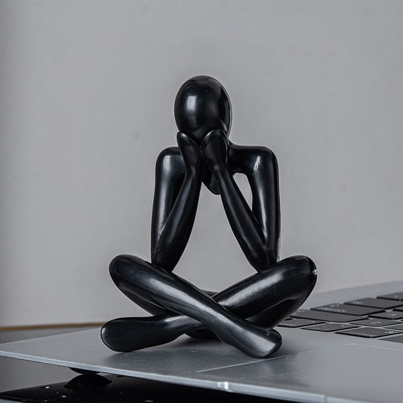 Vacemry Under $5 Abstract Sculpture Figure, Black Thinker Statue for Shelf Display, Modern Home Office Decor, Artistic Tabletop Ornament, Contemporary Design Sculpture