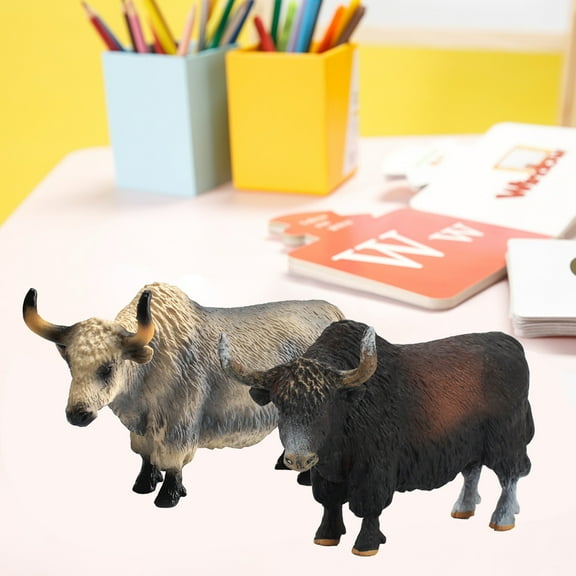 Vacemry under $5 Animal Figurines, Yak Animal Toy Figurines, Realistic Resin Model for Home Decor, Preschool Education, Christmas Gift, Two-Pack Set, Durable and Safe, Collectible Animal Figures