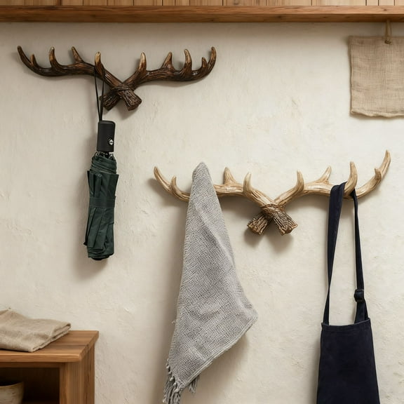 Vacemry Under $5 Antler Design Wall Mount Hook, Resin Coat Rack for Entryway and Hall, Vintage Decor with Strong Hold, Organizer for Keys Hats and Bags
