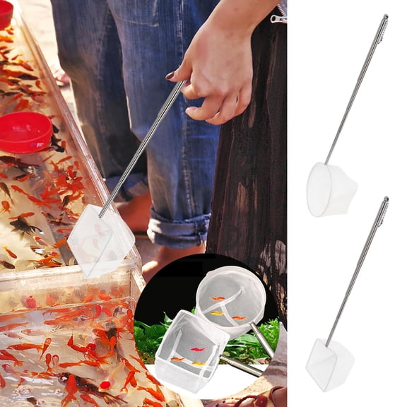 Vacemry Under $5 Aquarium Fish Net, Telescopic Stainless Steel Fishing Net, Adjustable Length Hand Net for Fish Tank, Dense Mesh Scoop for Small Tropical Ornamental Fish