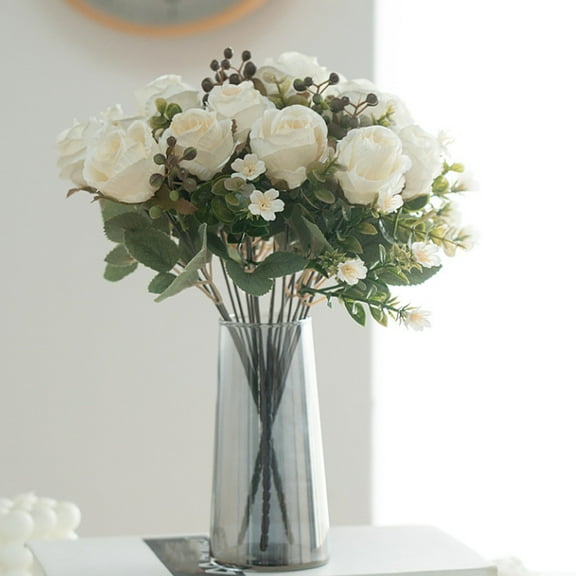 Vacemry Under $5 Artificial Rose Bouquet, Silk Flower Arrangement for Home Decor, Wedding Centerpiece for Table Display, Realistic Fake Flowers for Decoration