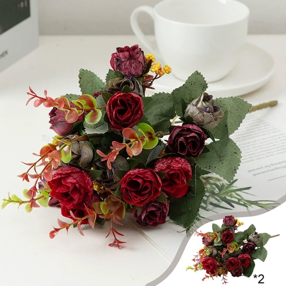 Vacemry under $5 Artificial Rose Buds, Three Head Fake Flower Blooms, Home Wedding Bouquet Filler, Decorative Arrangement for Vase Centerpiece Arch Table Mantel Display