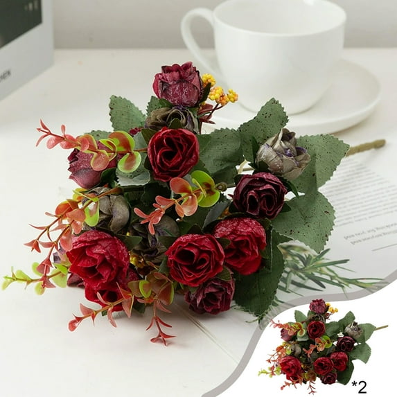 Vacemry under $5 Artificial Rose Buds, Three Head Fake Flower Blooms, Home Wedding Bouquet Filler, Decorative Arrangement for Vase Centerpiece Arch Table Mantel Display