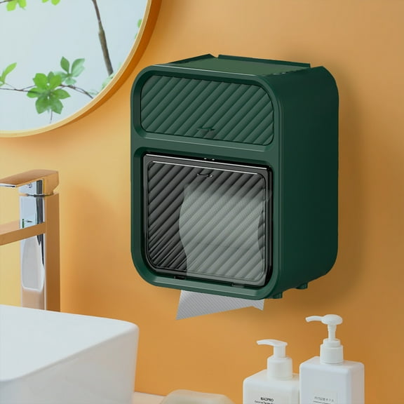 Vacemry Under $5 Bathroom Tissue Box, Wall Mounted Toilet Paper Holder with Lid, Waterproof Bathroom Organizer for Toilet Paper Storage, No Drill Bathroom Accessory with Adhesive
