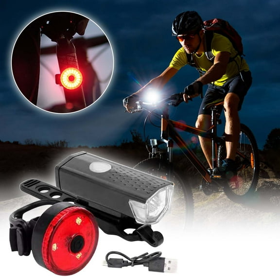 Vacemry Under $5 Bicycle Light Set, USB Rechargeable Front and Rear LED Bike Lights, 3 Mode Cycling Safety Lamp for Night Riding, Waterproof Bike Accessory
