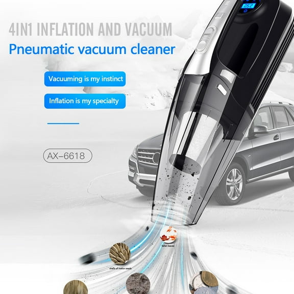 Vacemry Under $5 Car Vacuum Cleaner and Inflator, 4-in-1 Portable Handheld Vacuum with Tire Pump, 12V Auto Shut Off Compressor with LED Light, Multi-function Car Accessories with Storage Bag