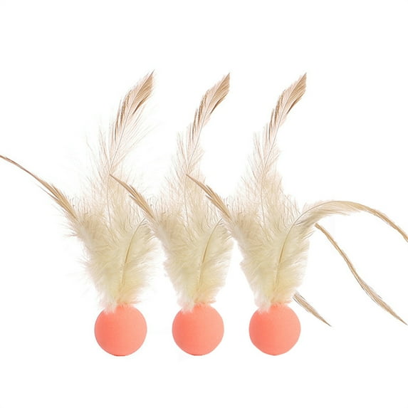 Vacemry under $5 Cat Feather Ball Toys, 3PCS Elastic Bouncy Balls with Feathers, Interactive Cat Toys for Indoor Play, Rubber Ball Toys for Pets, Chicken Feather Attached Cat Toys