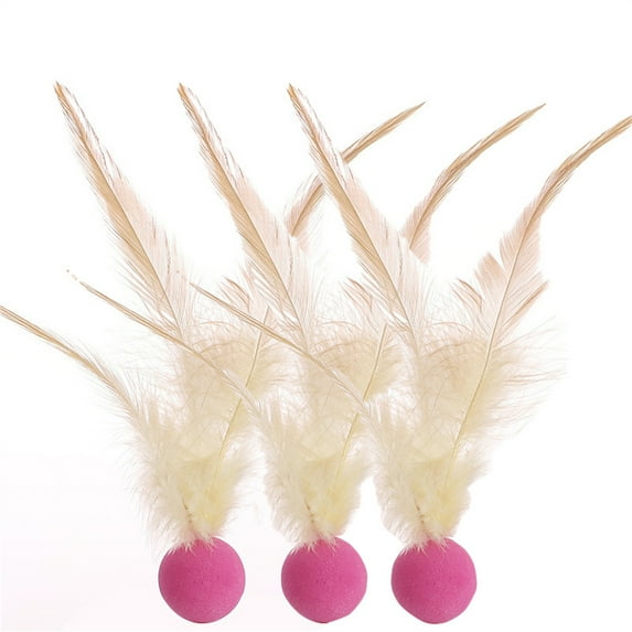 Vacemry under $5 Cat Feather Ball Toys, 3PCS Elastic Bouncy Balls with Feathers, Interactive Cat Toys for Indoor Play, Rubber Ball Toys for Pets, Chicken Feather Attached Cat Toys