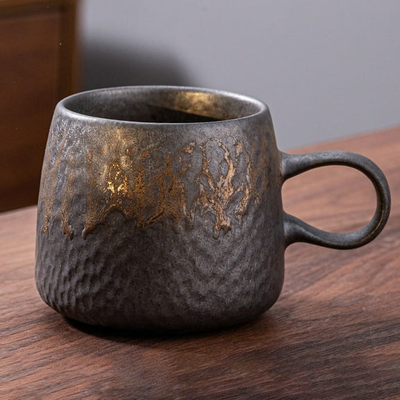 Vacemry Under $5 Ceramic Coffee Mug, Metallic Enamel Handmade Dark Tea Cup for Household Kitchen Office, Rustic Stoneware Drinking Cup with Unique Granular Texture, Gift Idea for Coffee Lovers