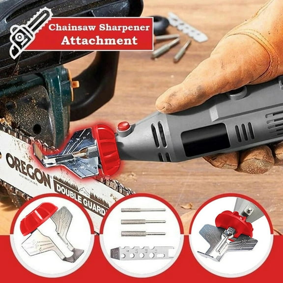 Vacemry under $5 Chainsaw Sharpener, Chainsaw Sharpener Attachment for Rotary Power Drill, Handheld Sharpening Adapter with Angle Guide for Chainsaw Blades, Includes Polishing Tools