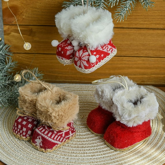 Vacemry Under $5 Christmas Boots Pendants, Festive Tree Ornaments, Red Fabric Boot-shaped Decor, Holiday Hanging Decorations, Seasonal Home Christmas Accents