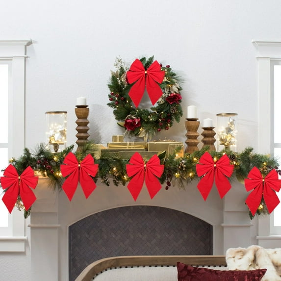 Vacemry Under $5 Christmas Bow Ornament, Large Velvet Hanging Bow for Xmas Tree Wedding Party Decor, Festive Decorative Pendant for Indoor Outdoor Home Decorations, Big Red Bow for Holiday Season