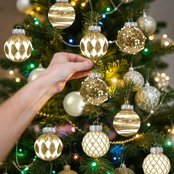 Vacemry Under $5 Christmas Decorations Ball Set, 16-Piece Colorful Painted Hanging Orbs, Electroplated Plastic Xmas Tree Decor, Mixed Shiny Spheres for Holiday Party Indoor Display