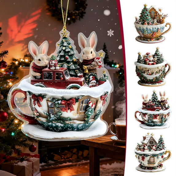 Vacemry Under $5 Christmas House Ornament with Snowy Cottage Design, Acrylic Hanging Decor for Winter Village Display, Tabletop Shelf Mantel Decoration, Seasonal Home Accent Piece