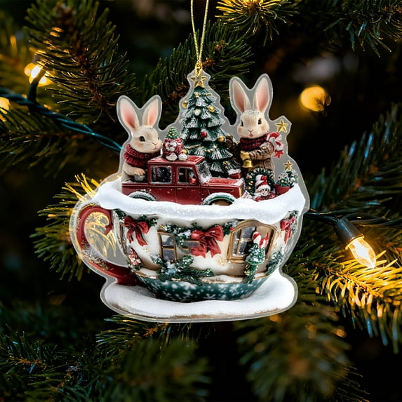 Vacemry Under $5 Christmas House Ornament with Snowy Cottage Design, Acrylic Hanging Decor for Winter Village Display, Tabletop Shelf Mantel Decoration, Seasonal Home Accent Piece