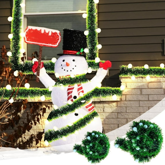 Vacemry Under $5 Christmas Light Garland with Glowing Balls, Battery Operated LED Christmas Vines for Tree Decor, Indoor Outdoor Decorative String Lights for Porch