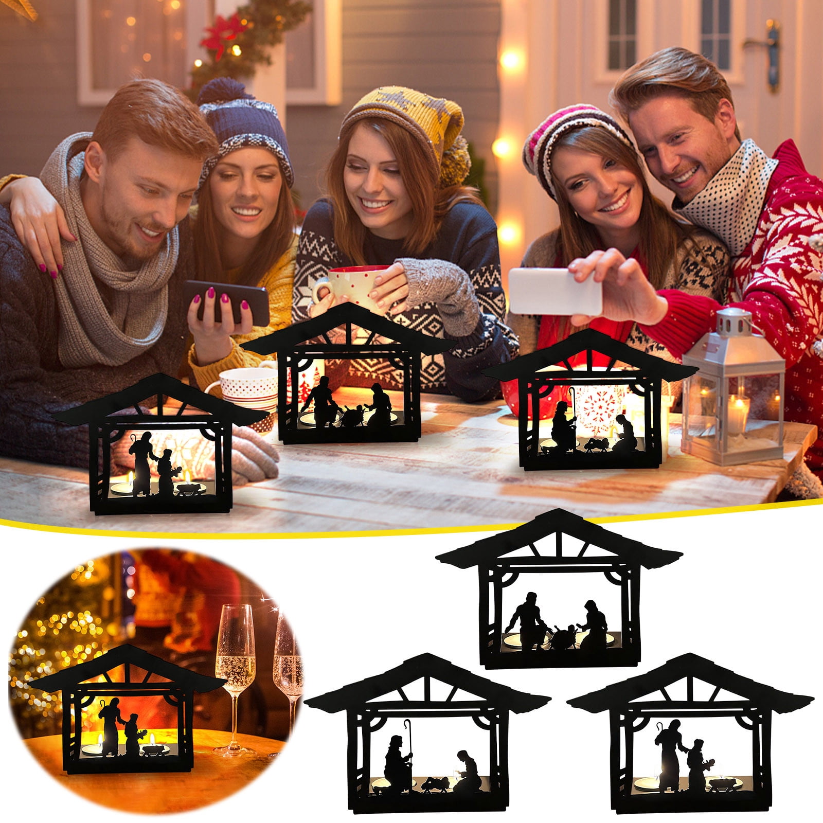 Vacemry Under $5 Christmas Nativity Display, Metal Artwork with Wooden ...