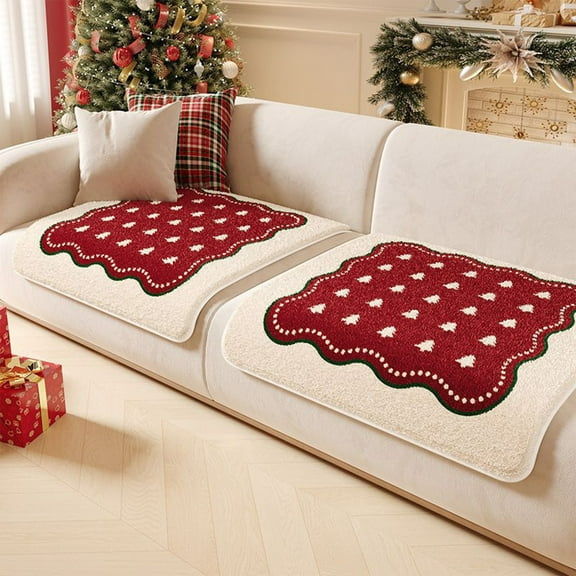 Vacemry Under $5 Christmas Plush Cushion, Reversible Seat Pad, Non-Slip Bottom, Sofa Chair Protector, Seasonal Home Decor, Comfortable Furniture Cover