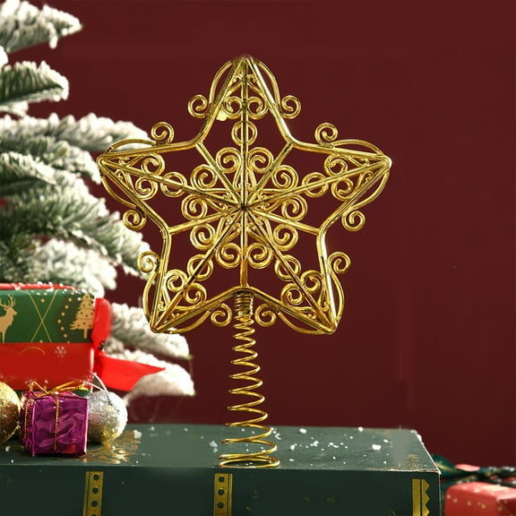 Vacemry Under $5 Christmas Tree Top Finial, Treetop Star Light Decoration Piece, Metal Xmas Tree Topper Crown, Holiday Tree Finishing Accessory for Indoor