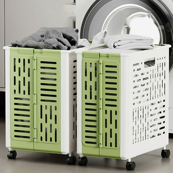 Vacemry Under $5 Collapsible Storage Basket with Wheels, Rolling Laundry Hamper with Handles, Space Saving Foldable Organization Container for Clothing Toys Household Items