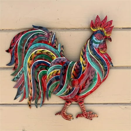Vacemry Under $5 Colorful Rooster Metal Craft, Farmhouse Animal Decor Pendant, Patriotic Yard Art for Outdoor, Vintage Style Rooster Statue for Garden