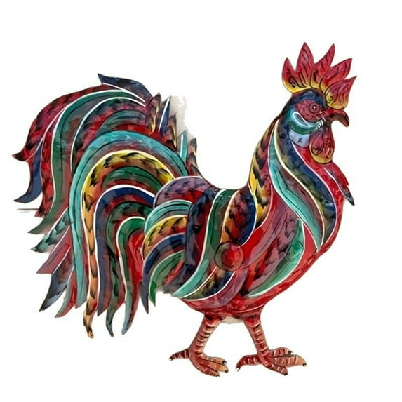 Vacemry Under $5 Colorful Rooster Metal Craft, Farmhouse Animal Decor Pendant, Patriotic Yard Art for Outdoor, Vintage Style Rooster Statue for Garden