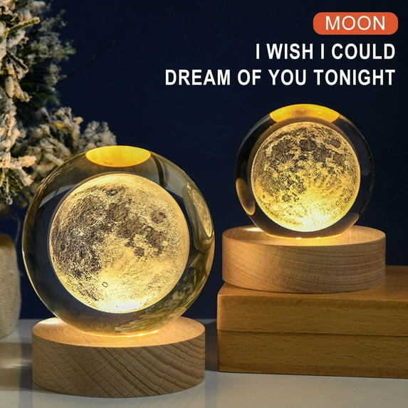 Vacemry Under $5 Crystal Base Night Light, USB Powered LED Illumination Lamp, Decorative Bedside Ambient Lighting, Modern Home Desk Decor with Wooden Stand