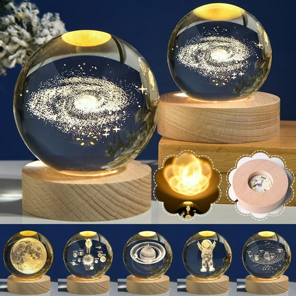 Vacemry Under $5 Crystal Base Night Light, USB Powered LED Illumination Lamp, Decorative Bedside Ambient Lighting, Modern Home Desk Decor with Wooden Stand