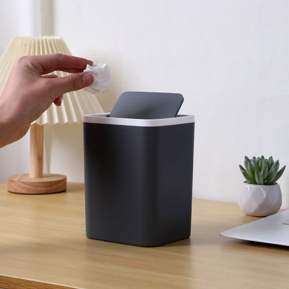 Vacemry Under $5 Desktop Flip-Top Trash Bin, Small Office Waste Container, Bedside Mini Garbage Can, Square Storage Bin with Lid, Household Disposal Solution for Counter Desk Vanity