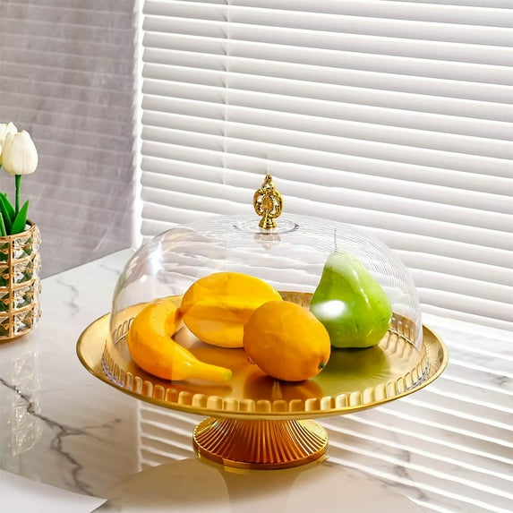 Vacemry Under $5 Dessert Display Stand, Multi-Tier Cake Plate with Clear Lid, Snack Serving Tray for Parties Events, Elegant Metal Base with Acrylic Cover, Living Room Table Centerpiece