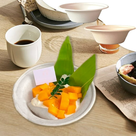 Vacemry Disposable Paper Bowls, Eco Friendly Compostable Serving Bowls for Greek Yogurt, Cold Brew, Shaved Ice, Sponge Ice Desserts, Catering Events and Party Supplies