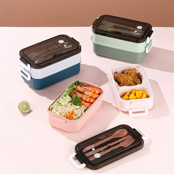 Vacemry Under $5 Double Layer Lunch Box Container, Microwave Safe Food Storage with Dividers Compartments, Leak Proof Meal Prep Container for Office School Use