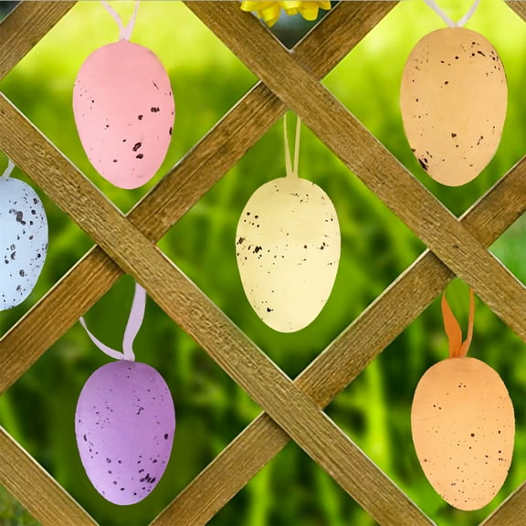 Vacemry under $5 Easter Eggs Decoration, Easter Eggs Decorations Set of 12, Plastic Hanging Speckled Eggs for Spring Party Supplies, Easter Basket Stuffers, Home Table Centerpiece Decor