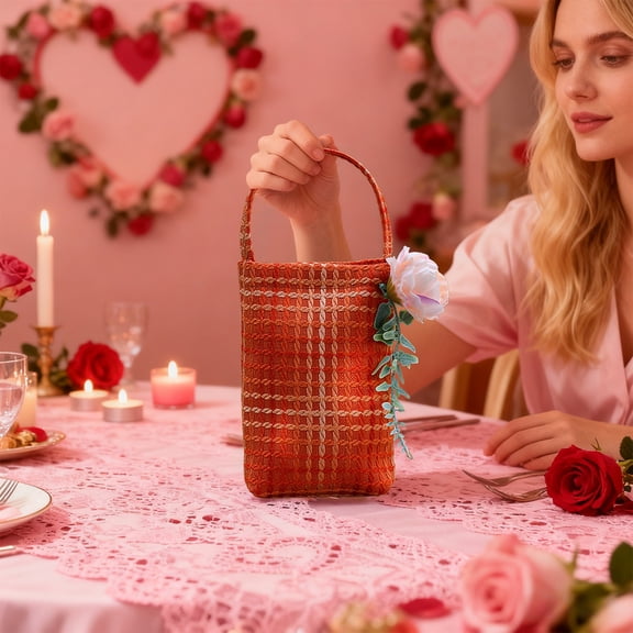 Vacemry under $5 Fabric Flower Bouquet Box, Handbag Flower Packaging Box Fabric Bouquet Flower Arrangement Container, Decorative Gift Box for Presents Roses