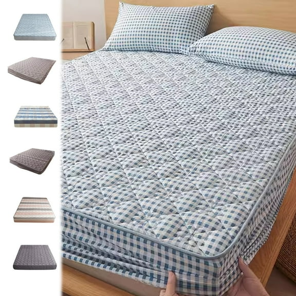 Vacemry Under $5 Fitted Mattress Cover Quilted Design, Breathable Bed Sheet Protector Non-Slip Bottom, Skin-Friendly Bedding for All Seasons Home Hotel