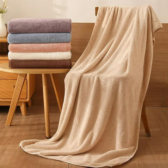 Vacemry Under $5 Fleece Bath Towel, Pineapple Lattice Pattern Quick Dry Bath Sheet with High Absorbency, Large Absorbent Soft Towel for Home Bath Spa, 66x35-Inch Size with Plush Coral Fleece Material