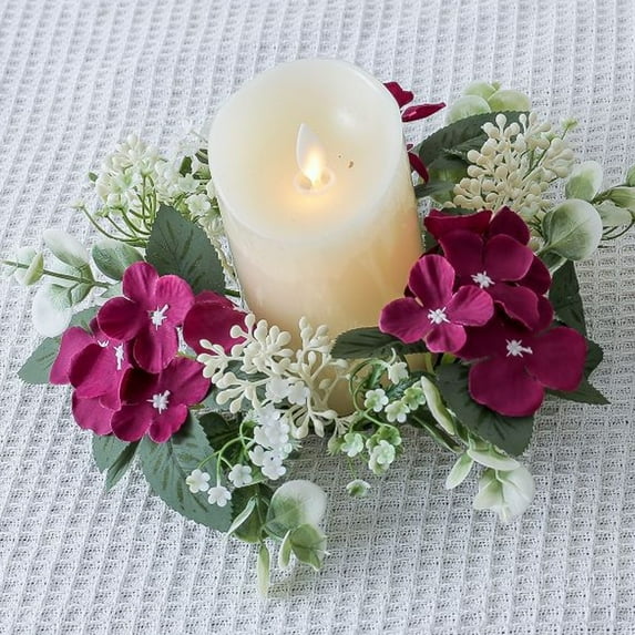 Vacemry Under $5 Floral Candle Ring Embroidered Flower Candle Holder Decor, Table Centerpiece for Wedding Party, PVC Wreath Base for Anniversary Christmas Celebration, Elegant Table Decorations