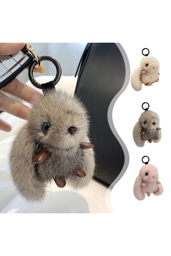 Under $5 Fluffy Bunny Keychain Pendant with Big Ears, Simulation Mink Car Key Ring for School Bag Backpack Purse Decoration, Cute Animal Keychain Gift for Girls Friends Family Christmas