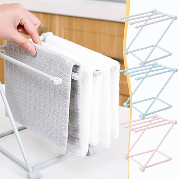 Vacemry Under $5 Foldable Dish Rack, Kitchen Countertop Towel Organizer, Space Saving Drying Rack for Cloths, Vertical Towel Storage Stand, Kitchen Utensil Drying Rack