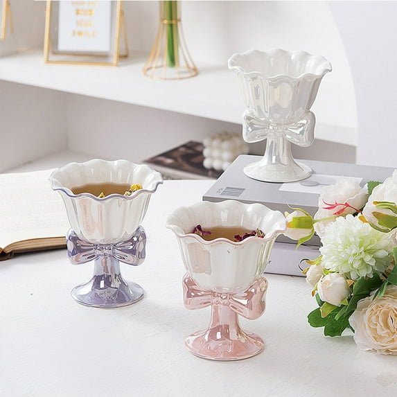 Vacemry Under $5 Footed Dessert Bowl Set, Ceramic Ice Cream Sundae Cups, Elegant Pedestal Serving Bowls, Party Dessert Dishes for Pudding Yogurt Fruit Salads