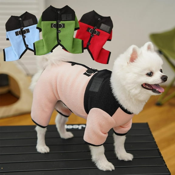 Vacemry Under $5 Four Legged Pet Apparel, Warm Winter Fleece Suit for Small Dogs and Cats, Soft Cozy Clothing with Leash Access, Pink Cold Weather Outfit for Puppies Kittens