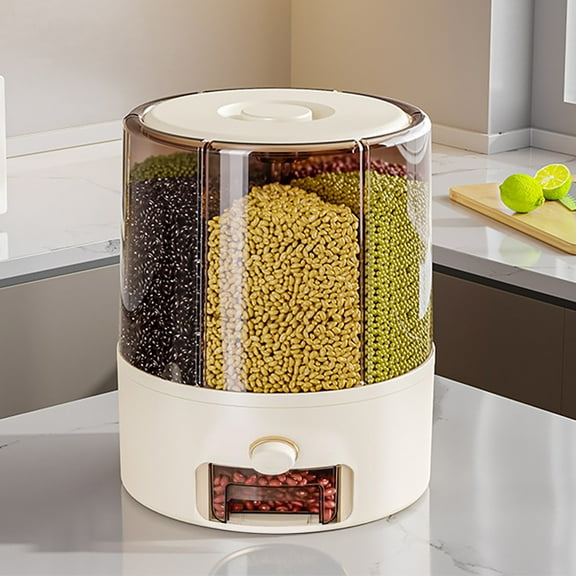 Vacemry Under $5 Grain Storage Container, Rotating Food Dispenser with Multiple Compartments, Airtight Kitchen Organizer for Rice Beans, Countertop Pantry Solution