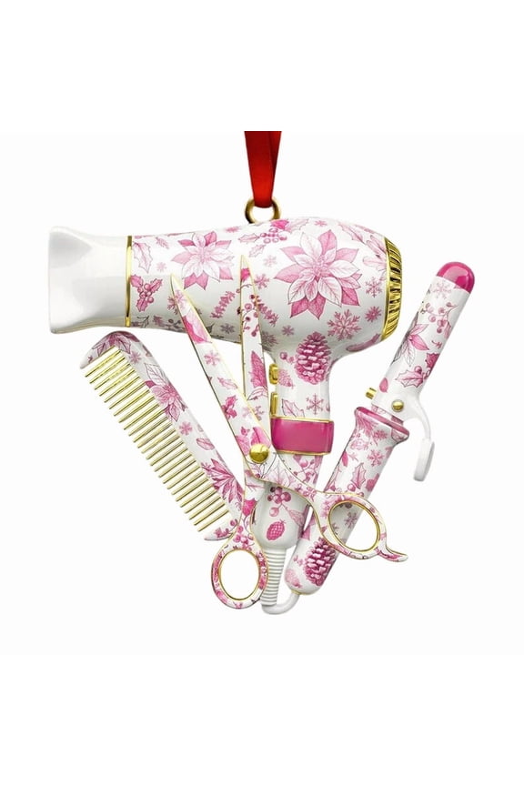 under $5 Hair Stylist Decor, Hair Stylist Christmas Decor,2D Hanging Hair Dryer Scissors Ornament,Salon Themed Holiday Accent,Festive Professional Display,Seasonal Beauty Decor