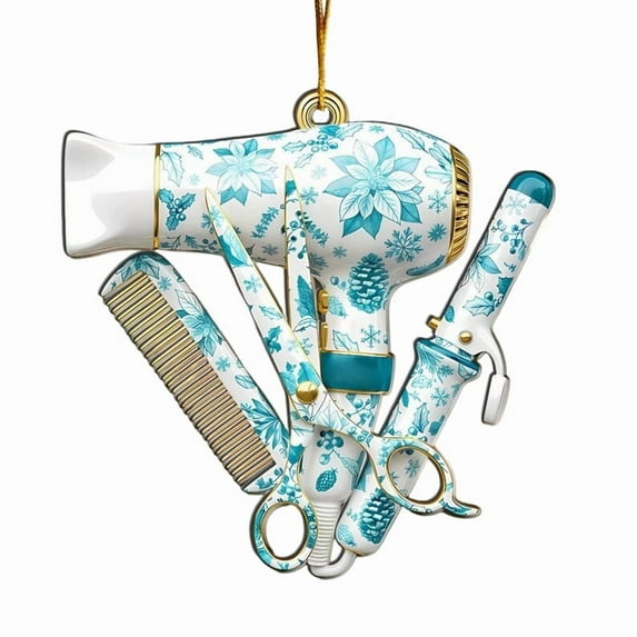 Vacemry under $5 Hair Stylist Decor, Hair Stylist Christmas Decor,2D Hanging Hair Dryer Scissors Ornament,Salon Themed Holiday Accent,Festive Professional Display,Seasonal Beauty Decor