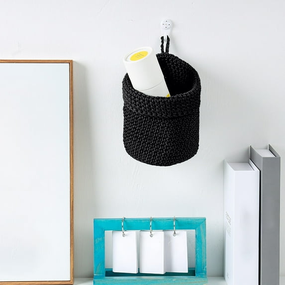 Vacemry Under $5 Hanging Storage Basket, Handmade Woven Fabric Wall Mounted Organizer, Cotton Rope Desktop Bedside Holder, Decorative Bin for Books Remote Control Accessories