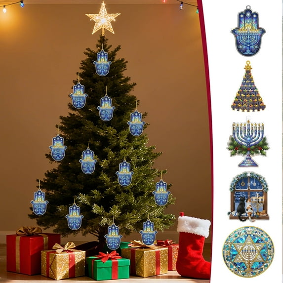 Vacemry Hanukkah Window Suncatchers, Jewish Holiday Decorative Pendant, Traditional Symbol Window Decor, Festival of Lights Ornament, Colorful Hanukkah Window Hanging Decor